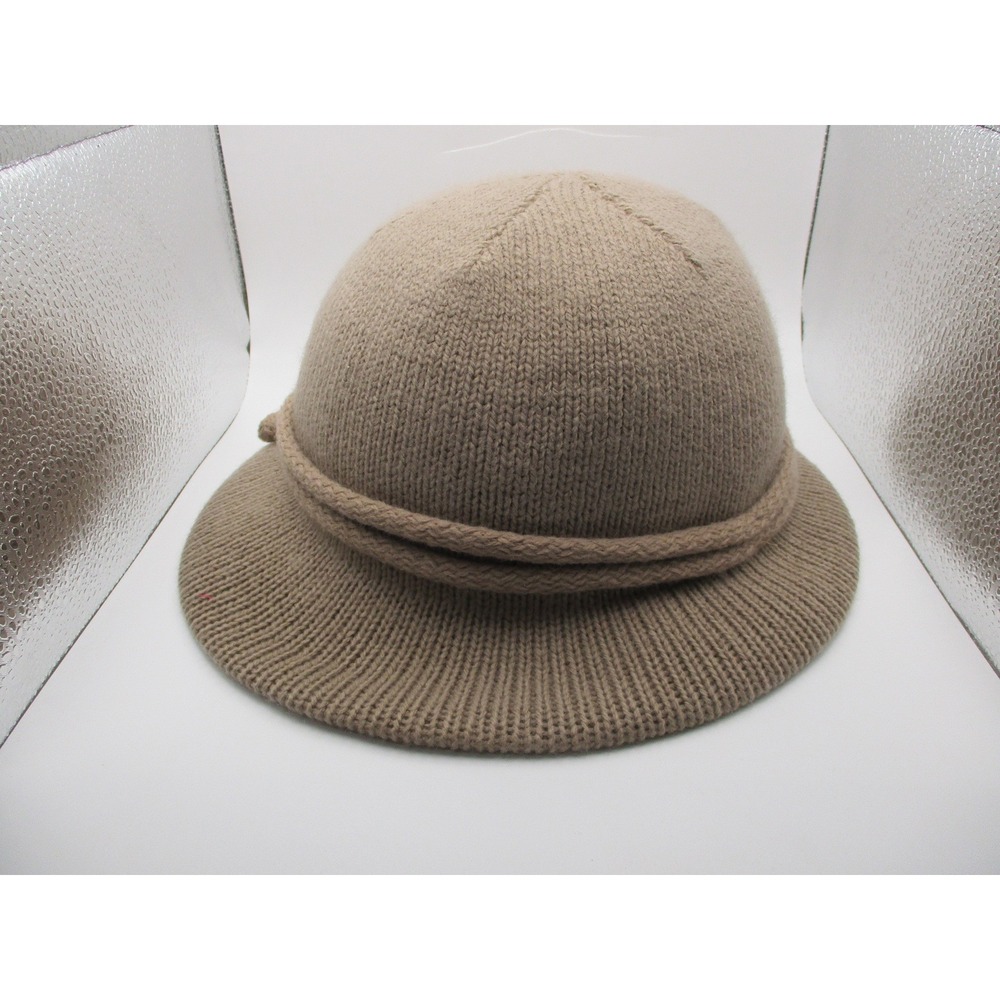 Vintage Union Made Tan Knit Cloche Hat Women Taupe Ribbed Brim Lined USA WPL 219 - Picture 2 of 10